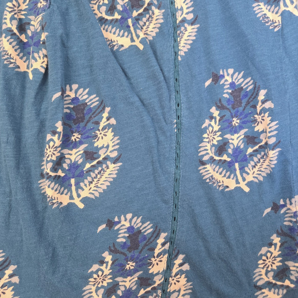 Y2K Lucky Brand Teal Blue Floral Peasant Blouse Boho Button Front Top Size Small - Picture 7 of 12
